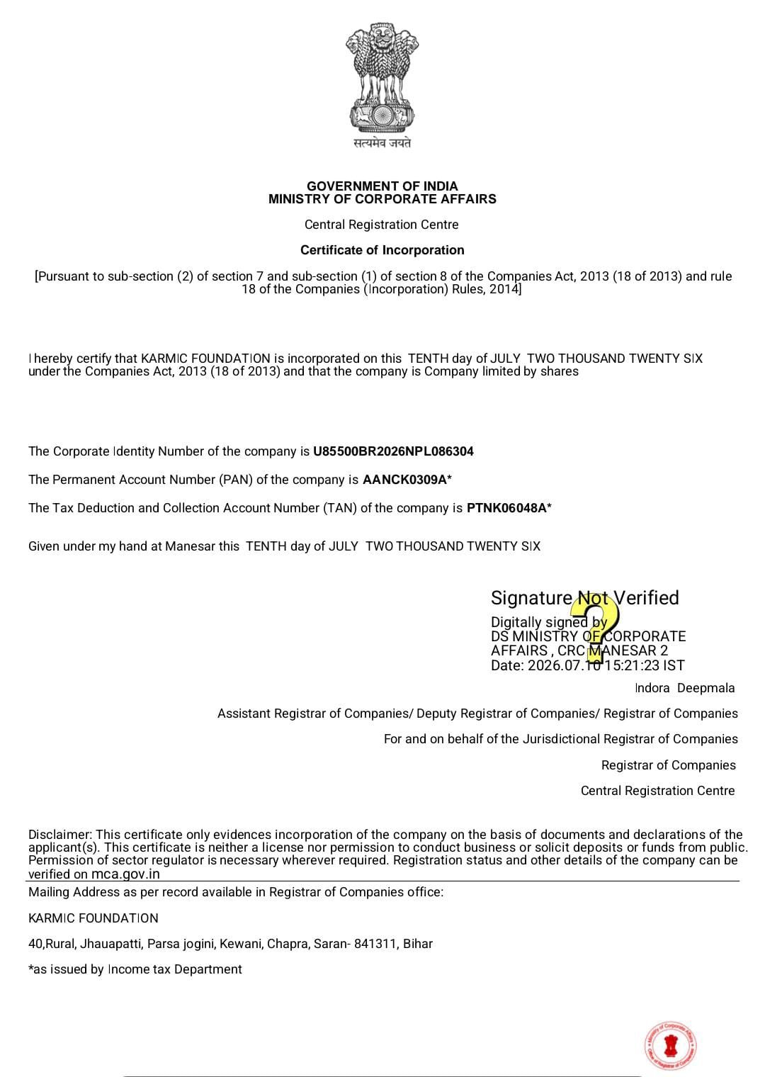 Certificate of Incorporation